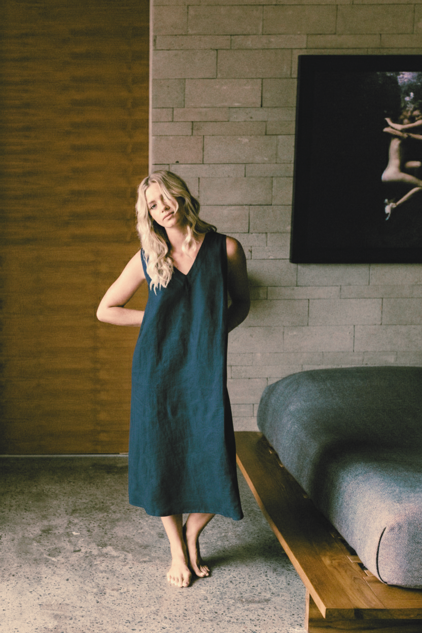 Cynthia Linen Dress Navy
