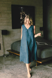 Cynthia Linen Dress Navy