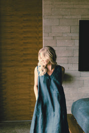 Cynthia Linen Dress Navy