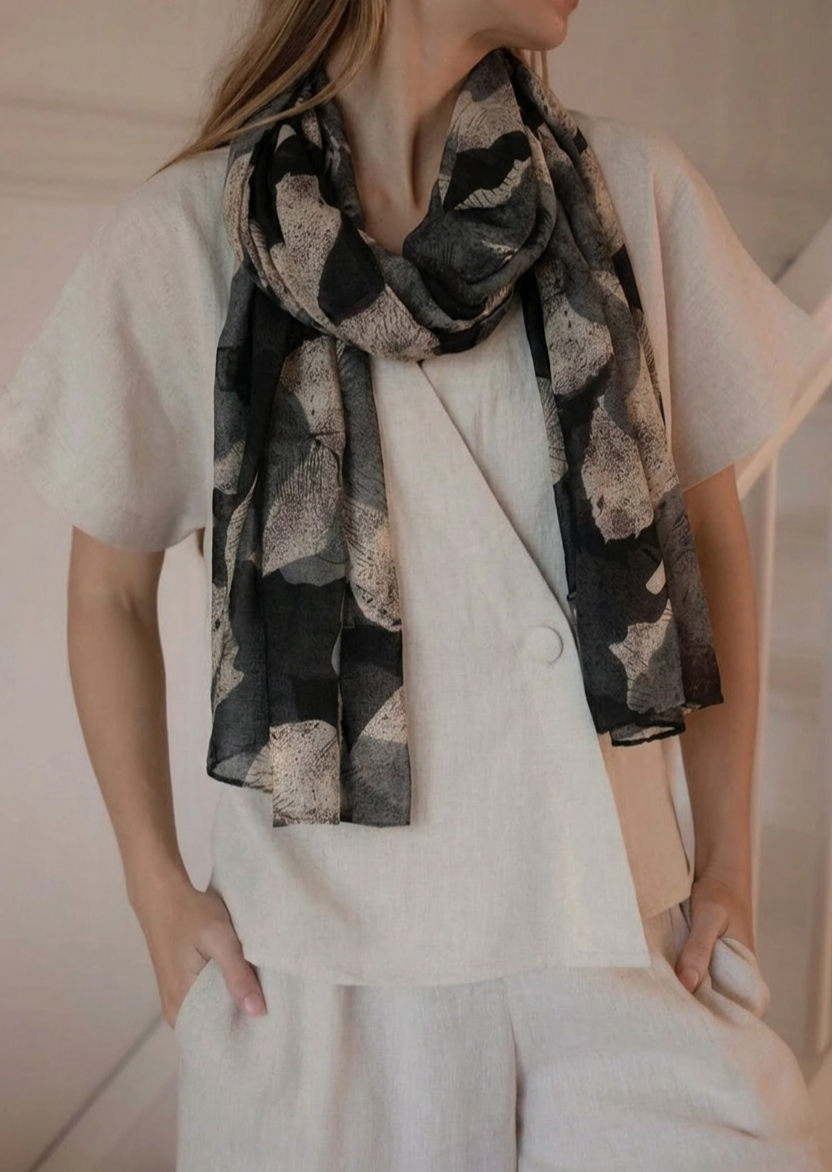 Black Abstract Floral Scarf