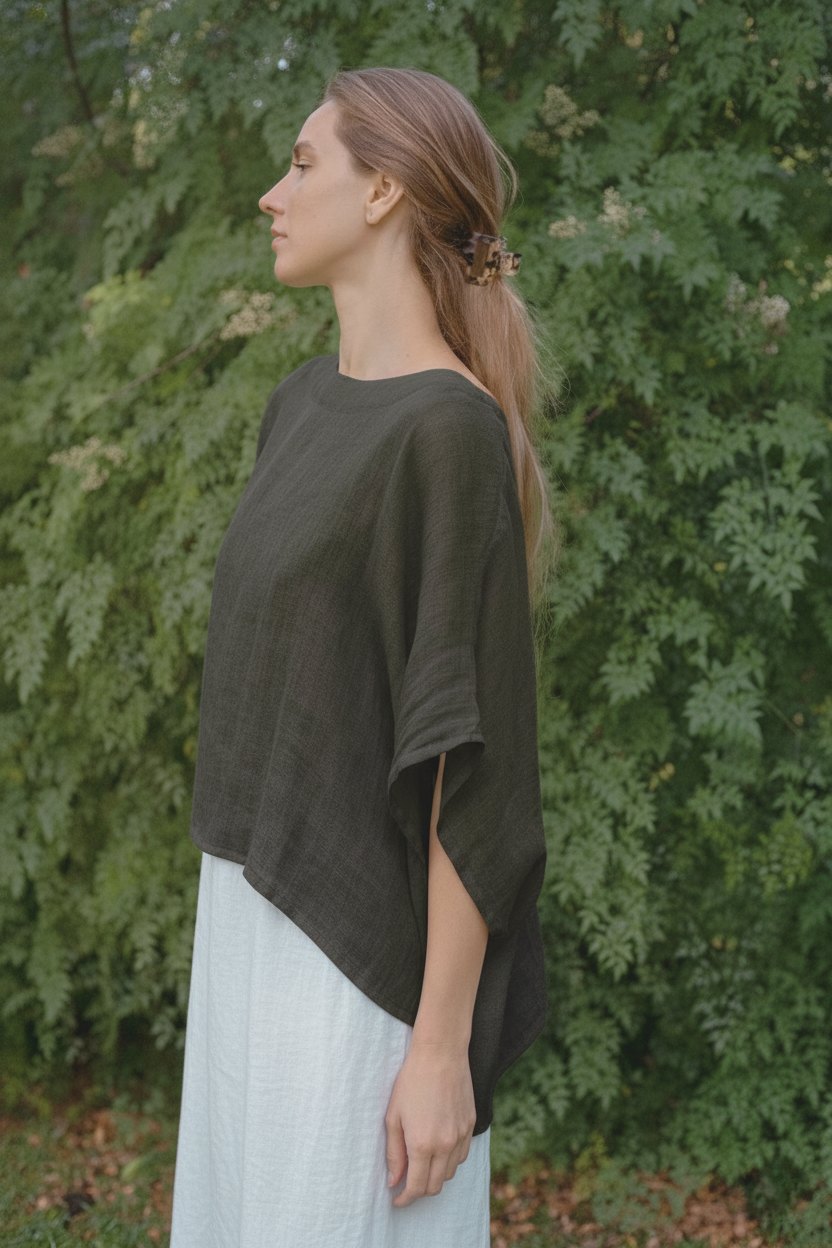 Camilla Linen Gauze Top Charcoal