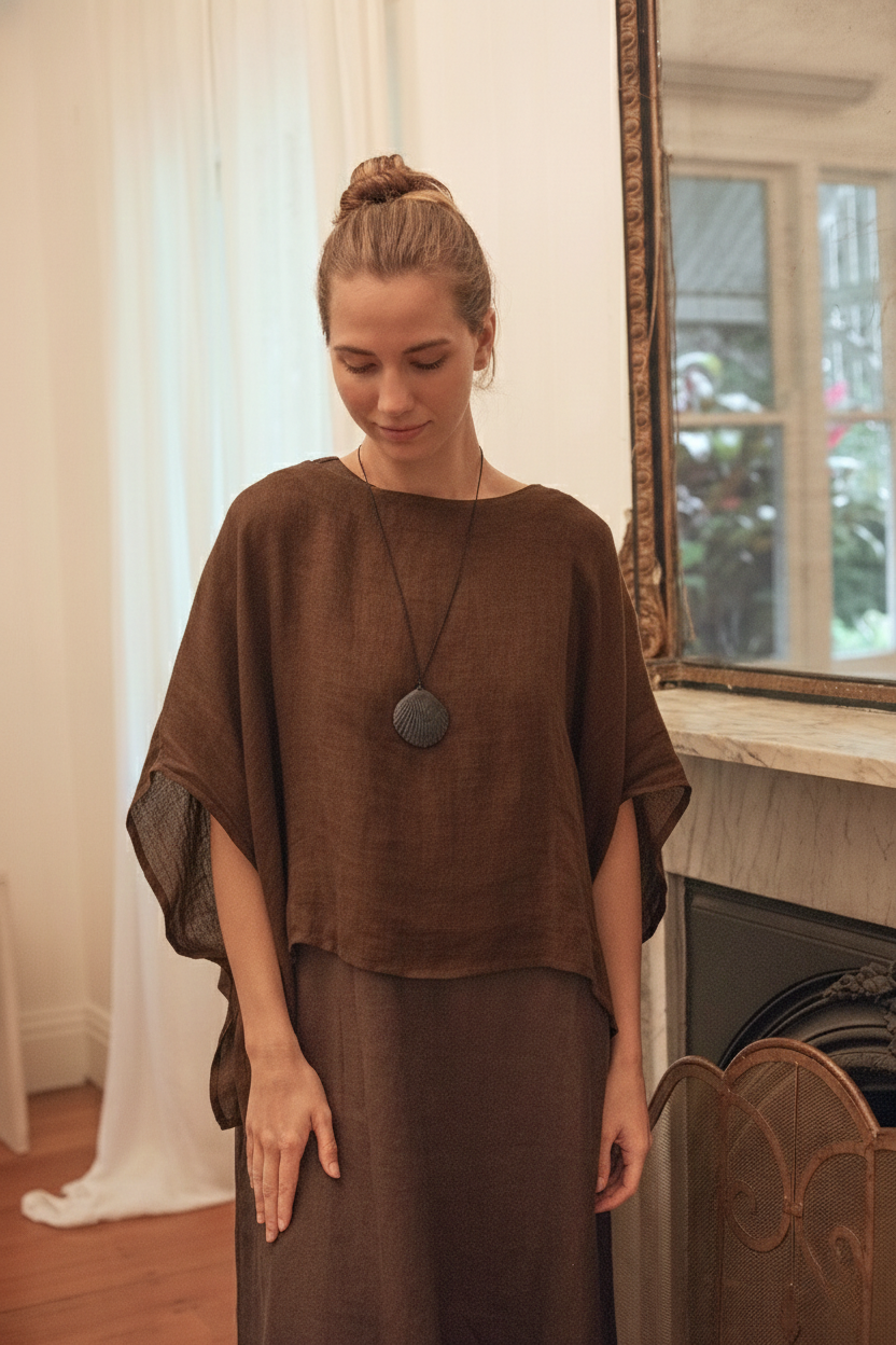 Camilla Linen Gauze Top Cocoa