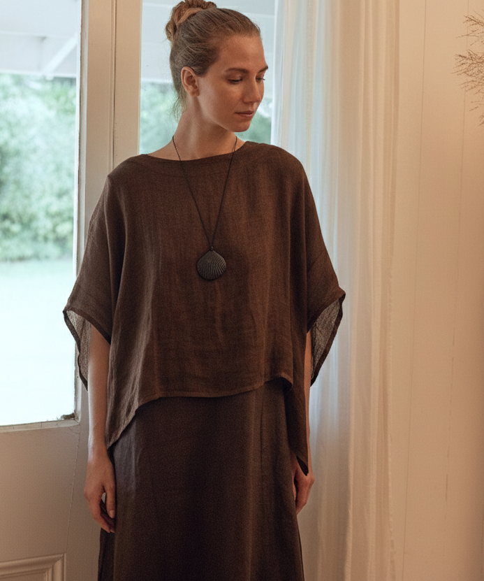 Camilla Linen Gauze Top Cocoa
