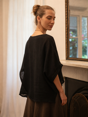 Camilla Linen Gauze Top Black