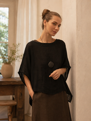 Camilla Linen Gauze Top Black