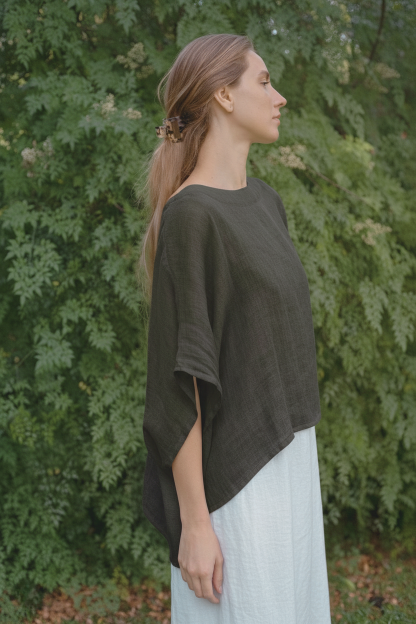 Camilla Linen Gauze Top Charcoal