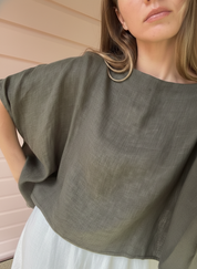 Camilla Linen Gauze Top Charcoal