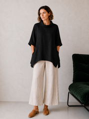 Caro Linen Top Black