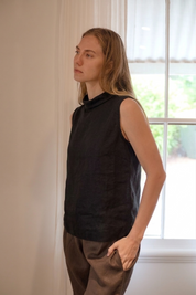 Celine Linen Top Black