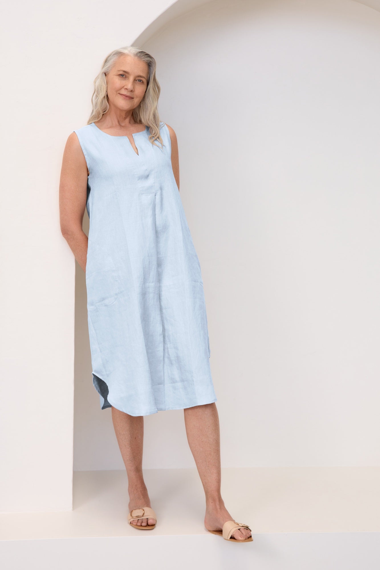 Chloe Linen Dress Ice Blue