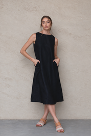 Cynthia Linen Dress Black