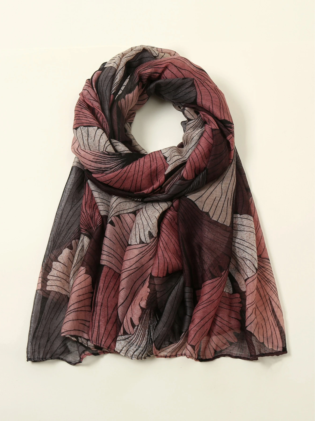 Pink Plum Gingko Scarf