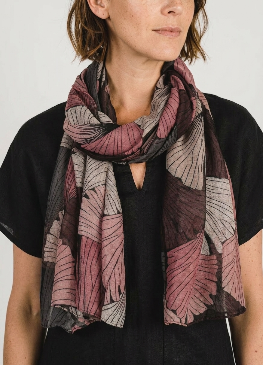 Pink Plum Gingko Scarf