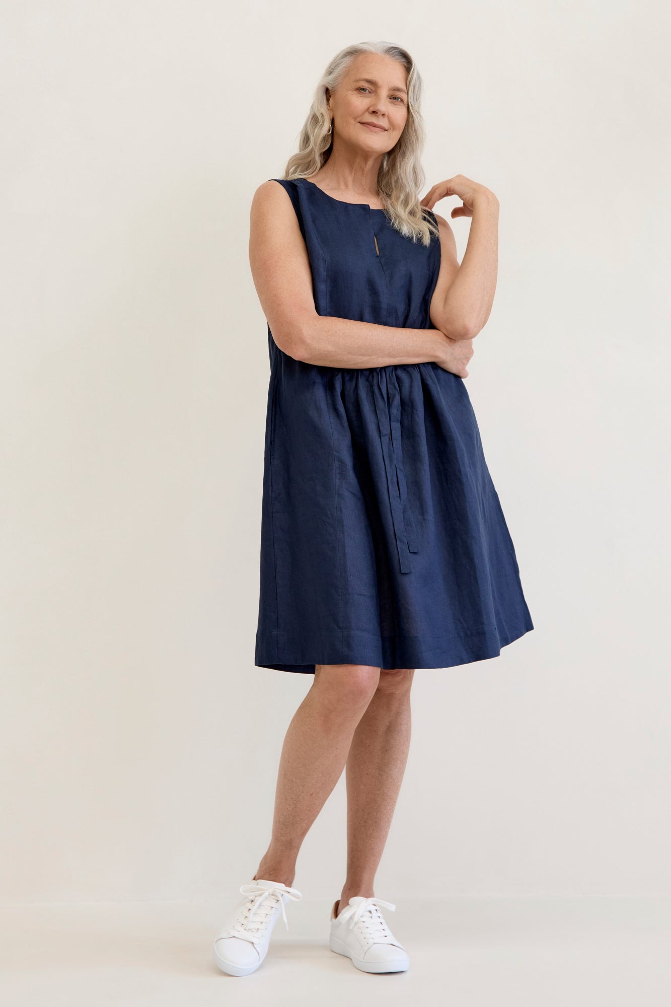 Nia Linen Dress Navy