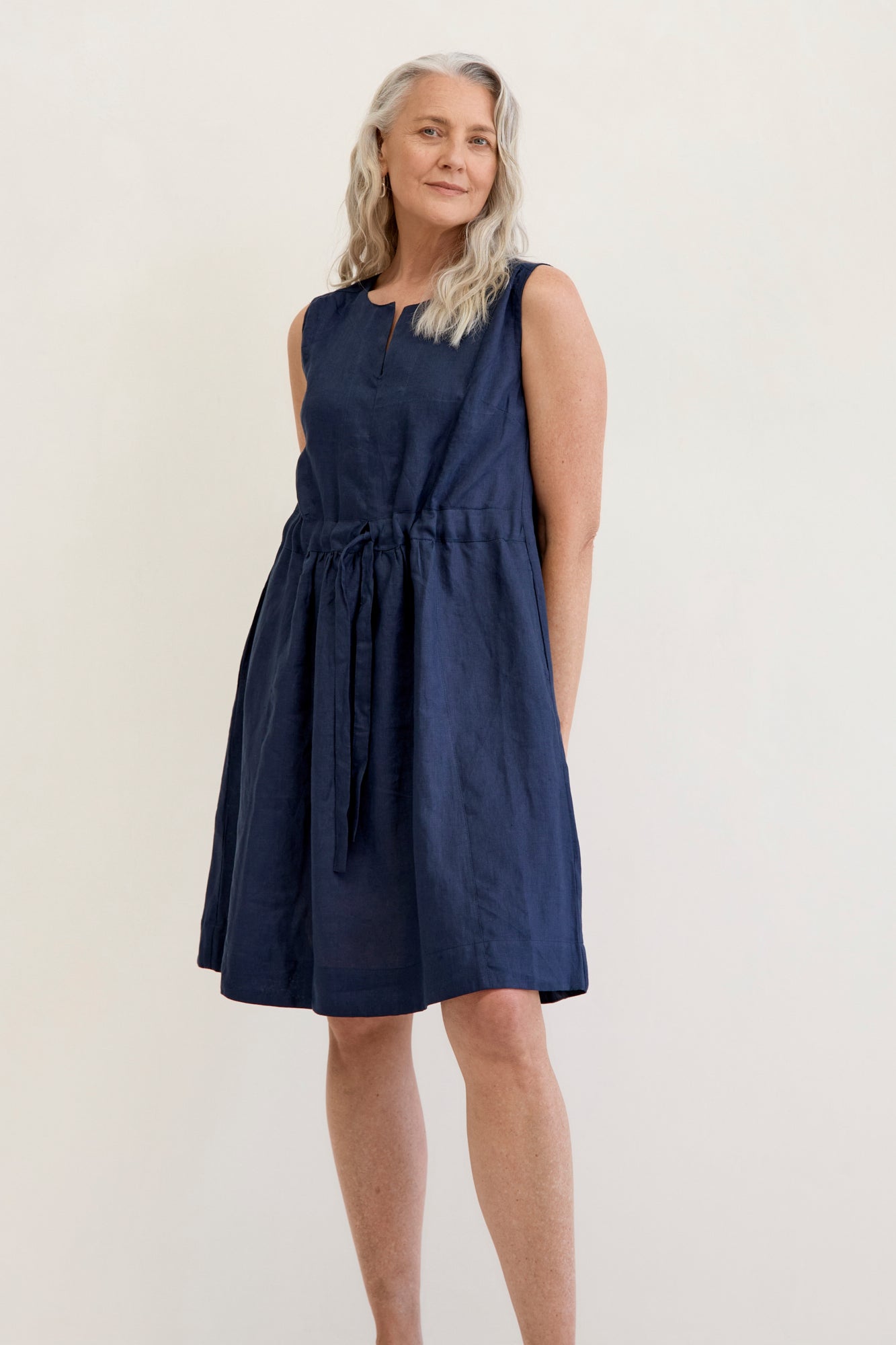 Nia Linen Dress Navy