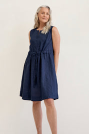 Nia Linen Dress Navy