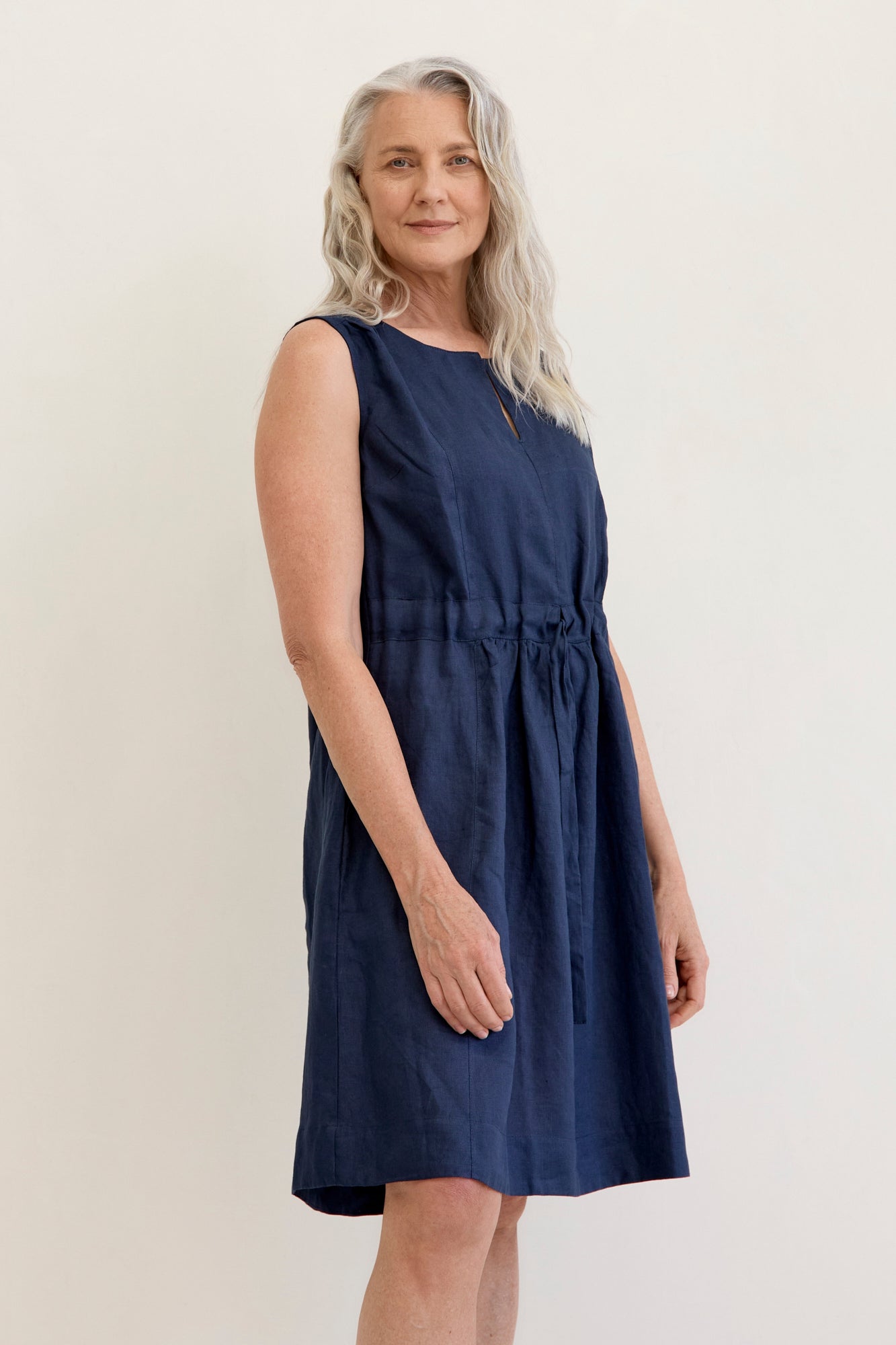 Nia Linen Dress Navy