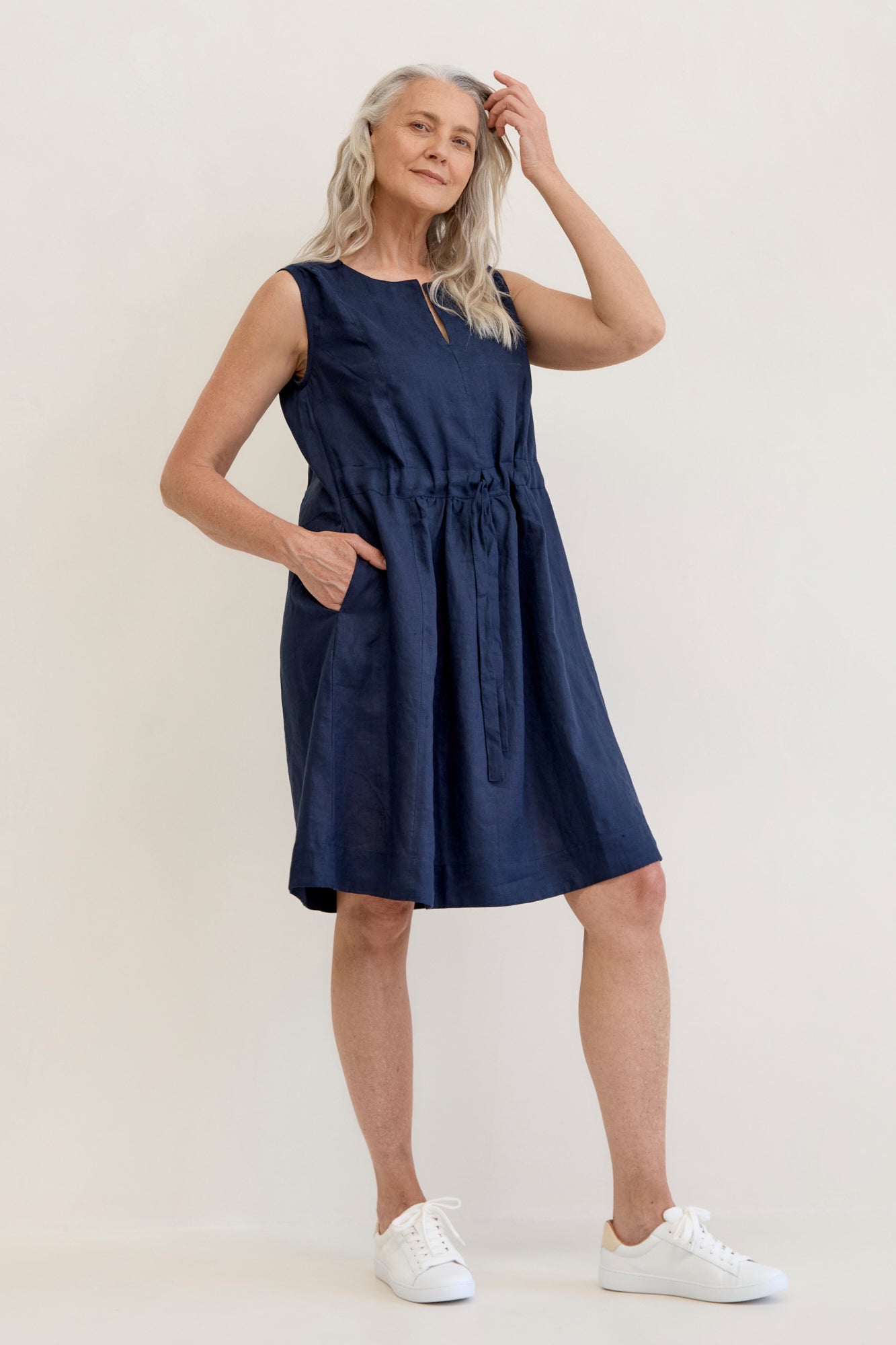 Nia Linen Dress Navy