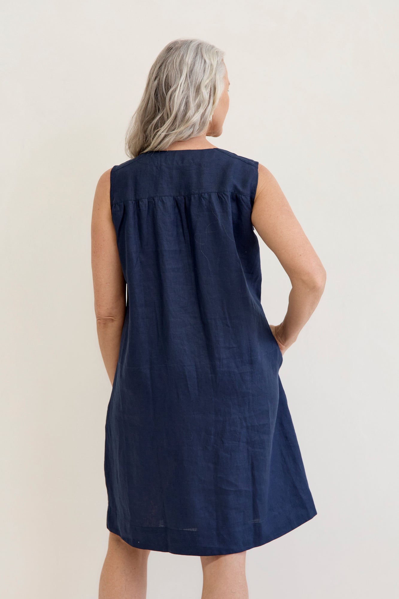 Nia Linen Dress Navy