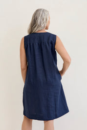 Nia Linen Dress Navy