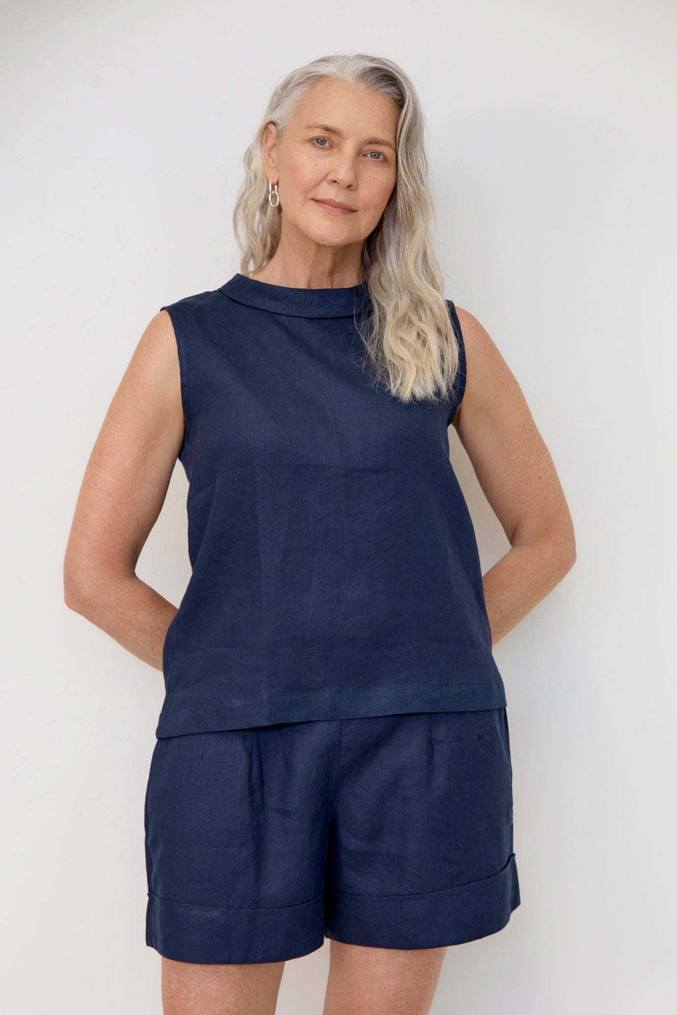 Celine Linen Top Navy