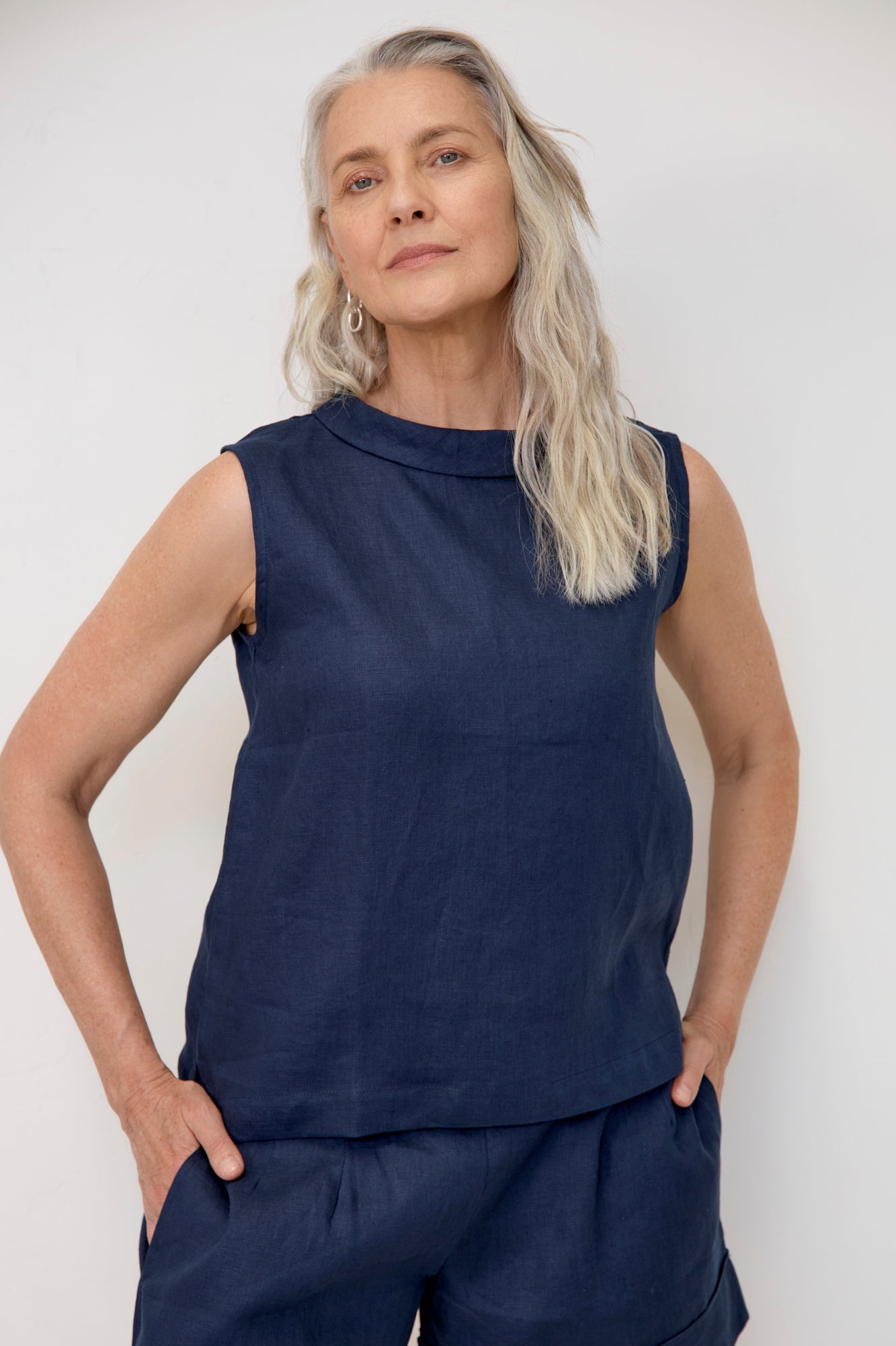 Celine Linen Top Navy