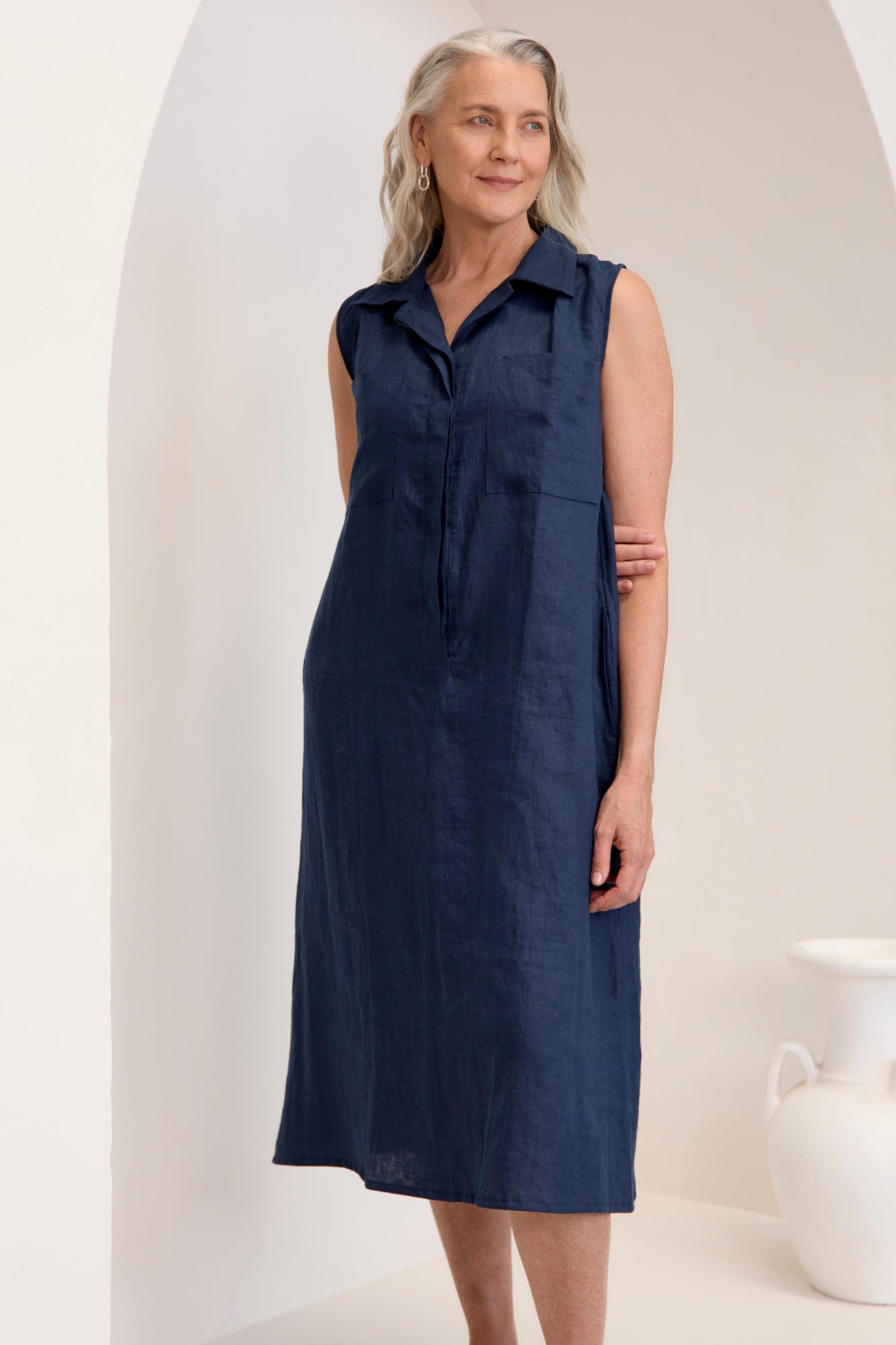 Samara Linen Dress Navy