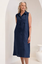 Samara Linen Dress Navy