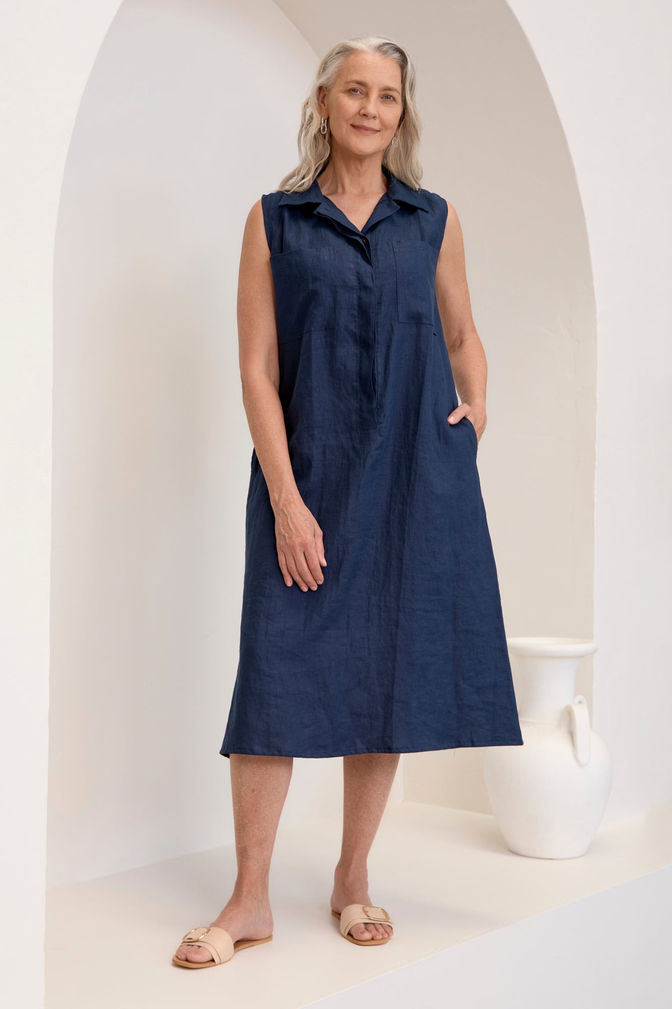 Samara Linen Dress Navy