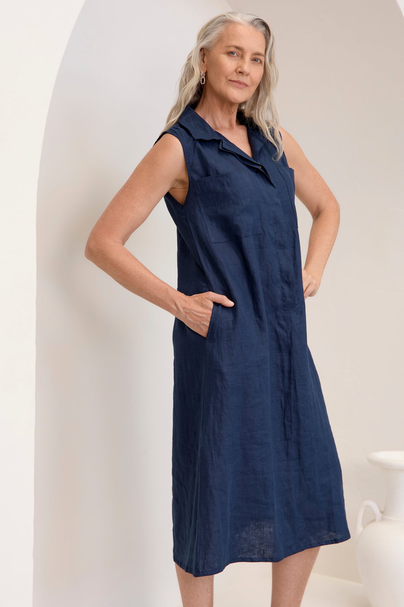 Samara Linen Dress Navy