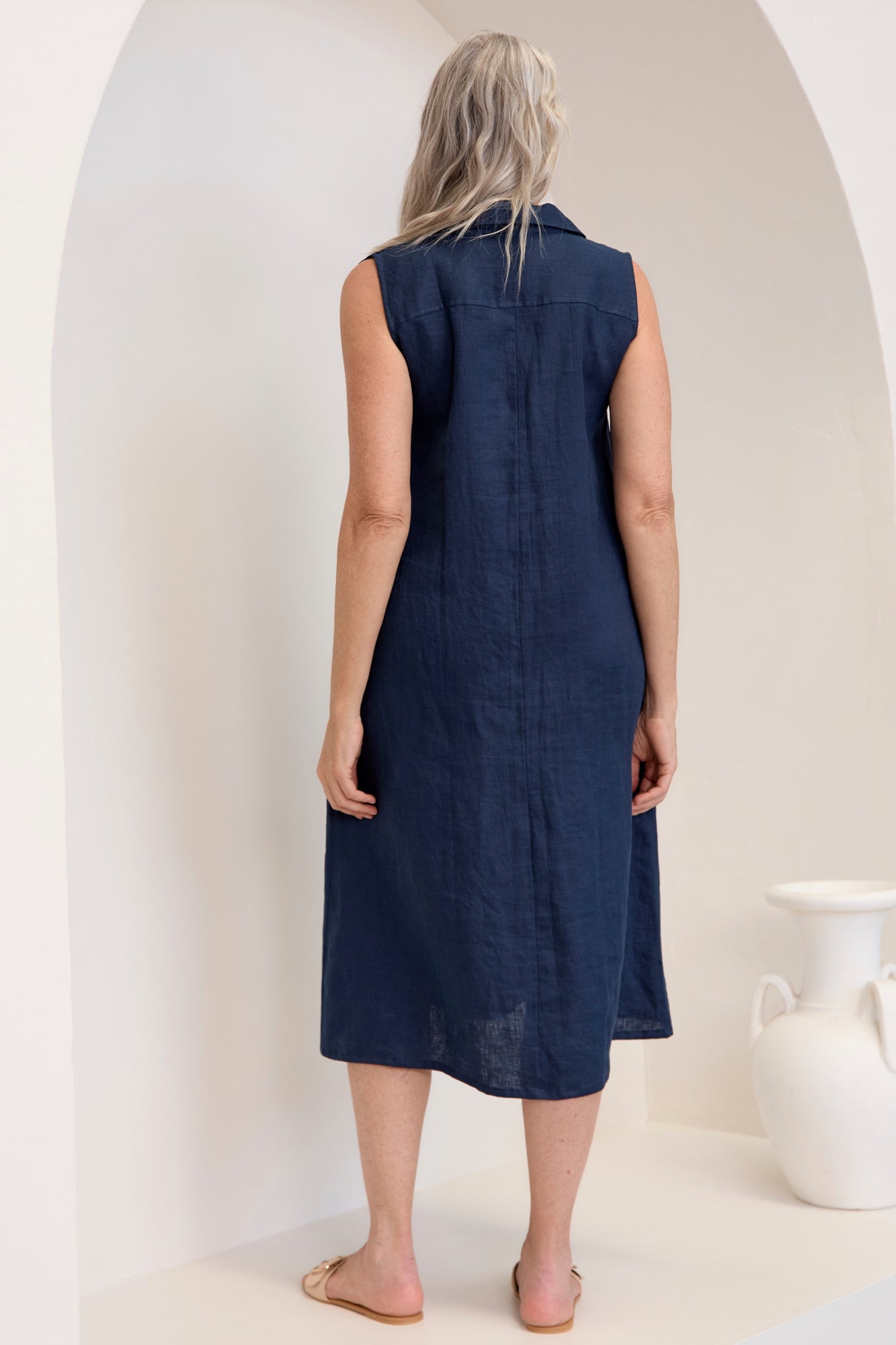 Samara Linen Dress Navy