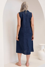 Samara Linen Dress Navy