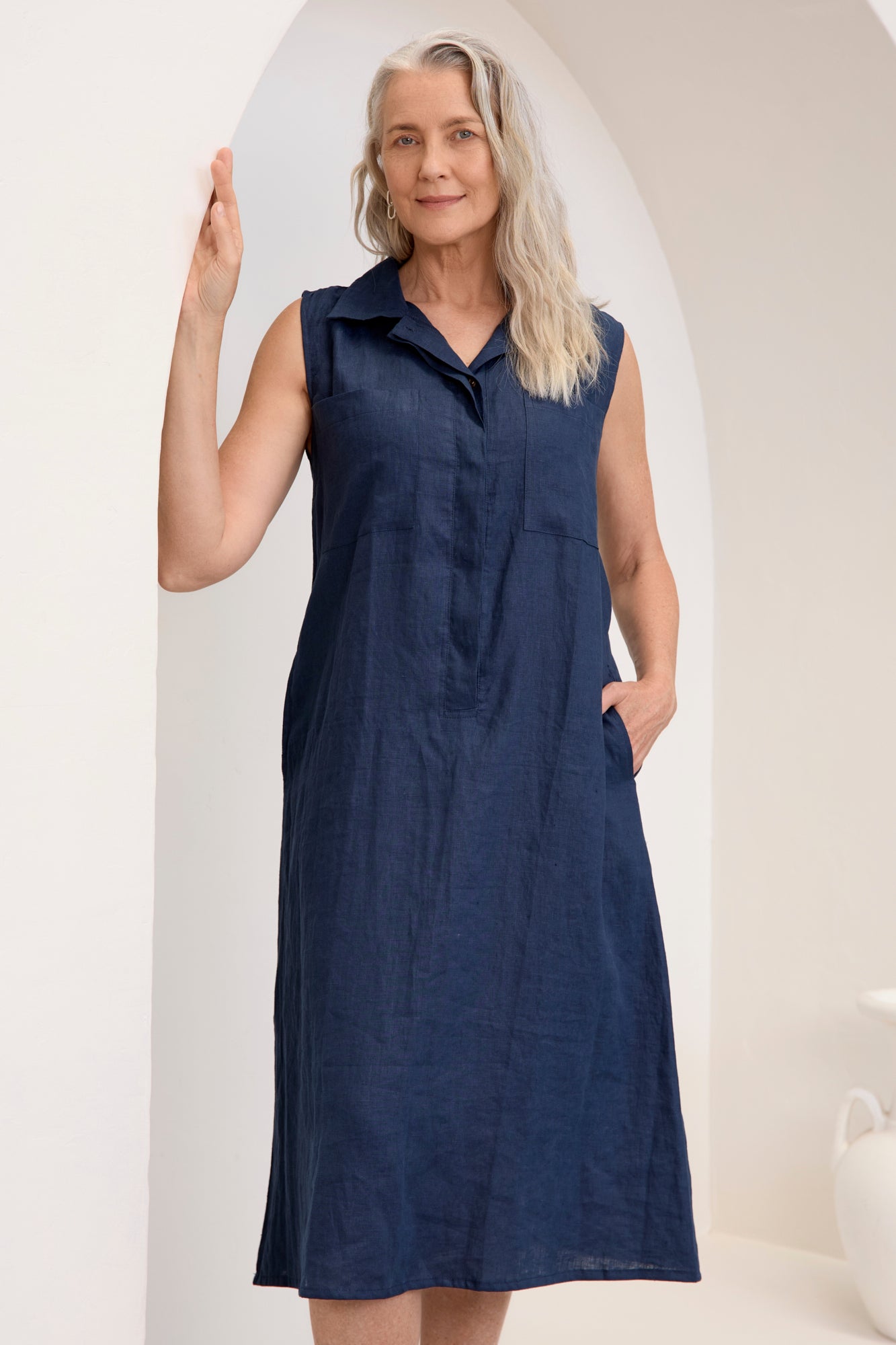 Samara Linen Dress Navy