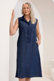 Samara Linen Dress Navy