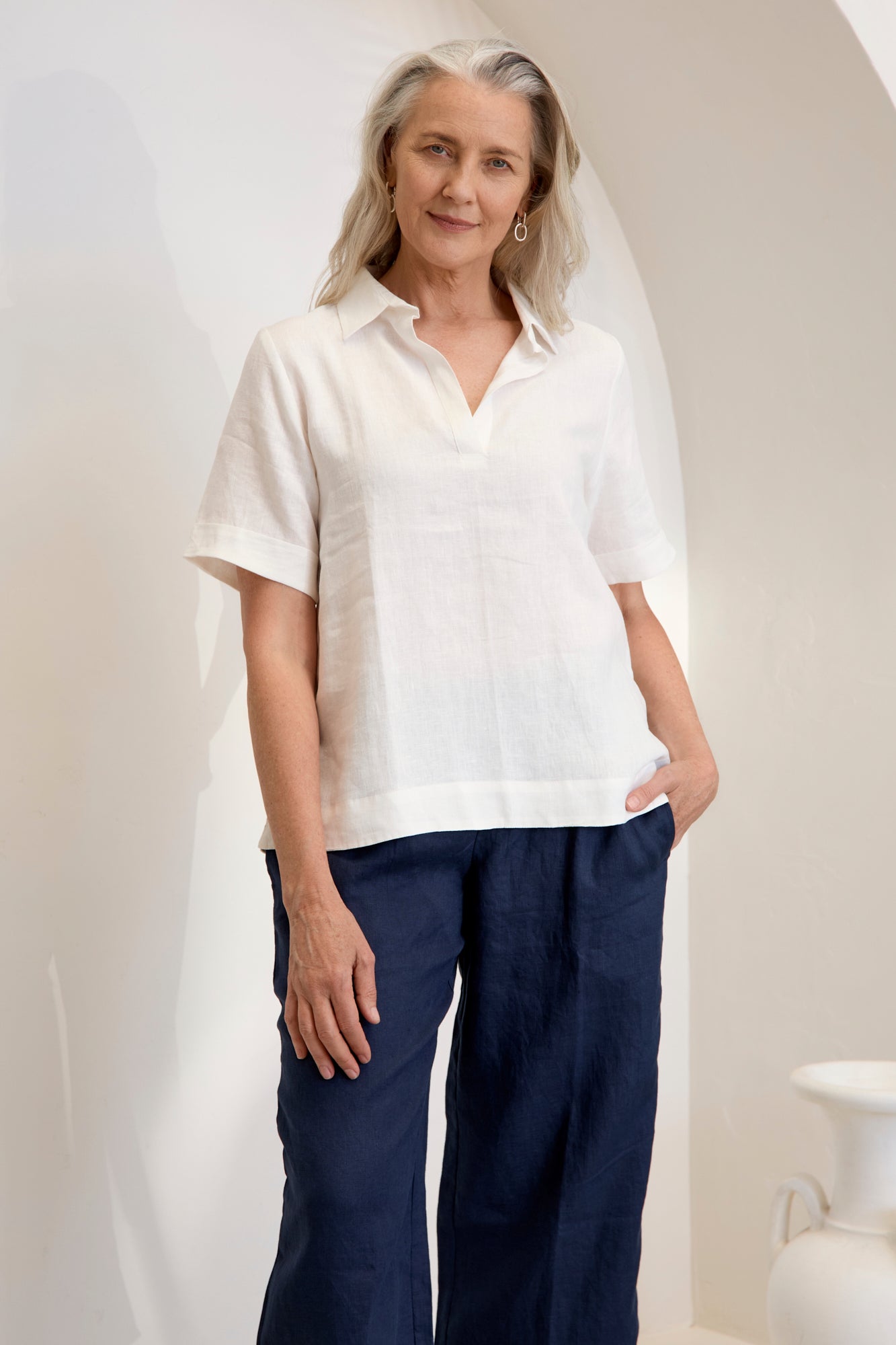 Tana Linen Top Warm White
