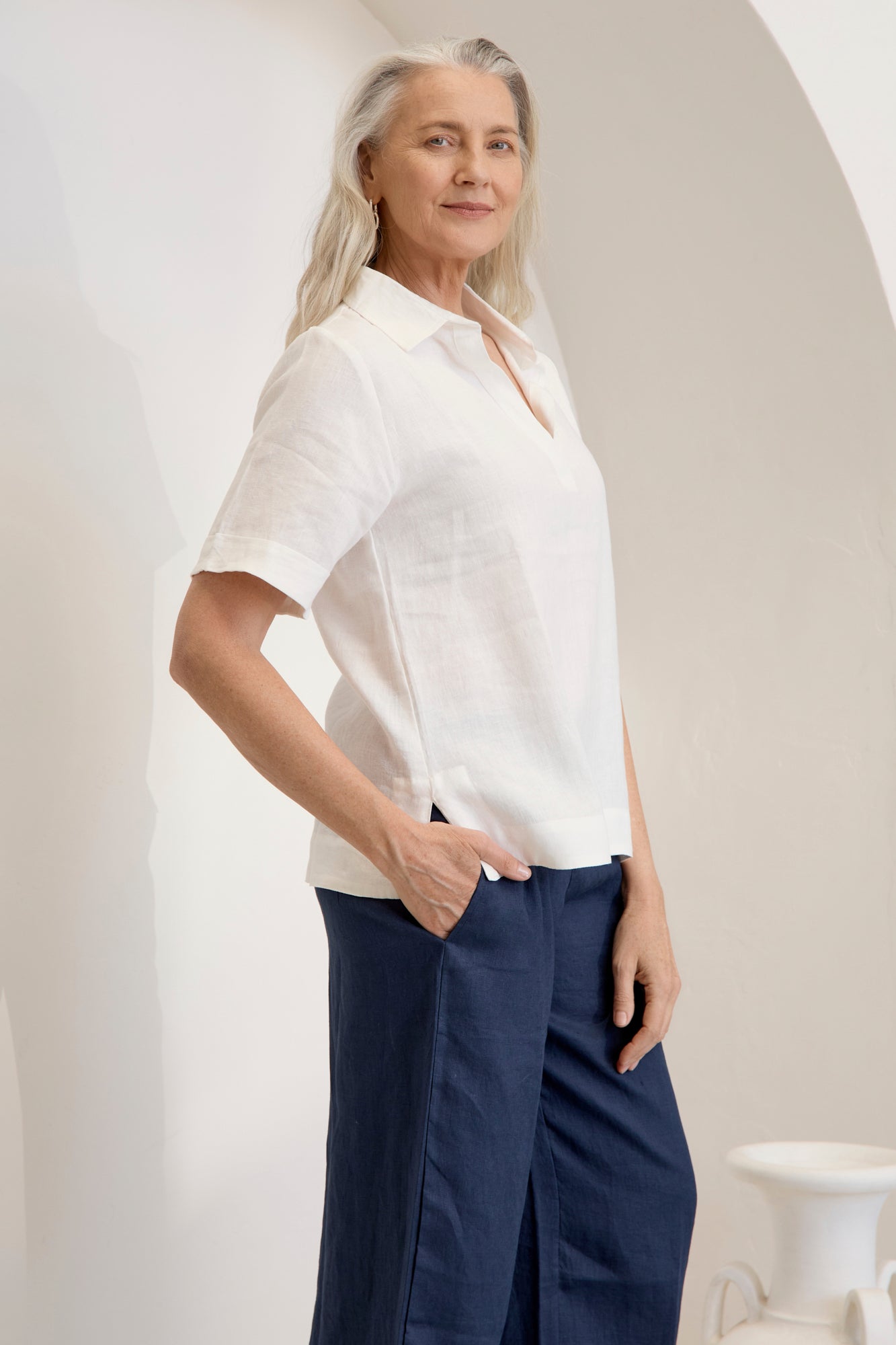 Tana Linen Top Warm White