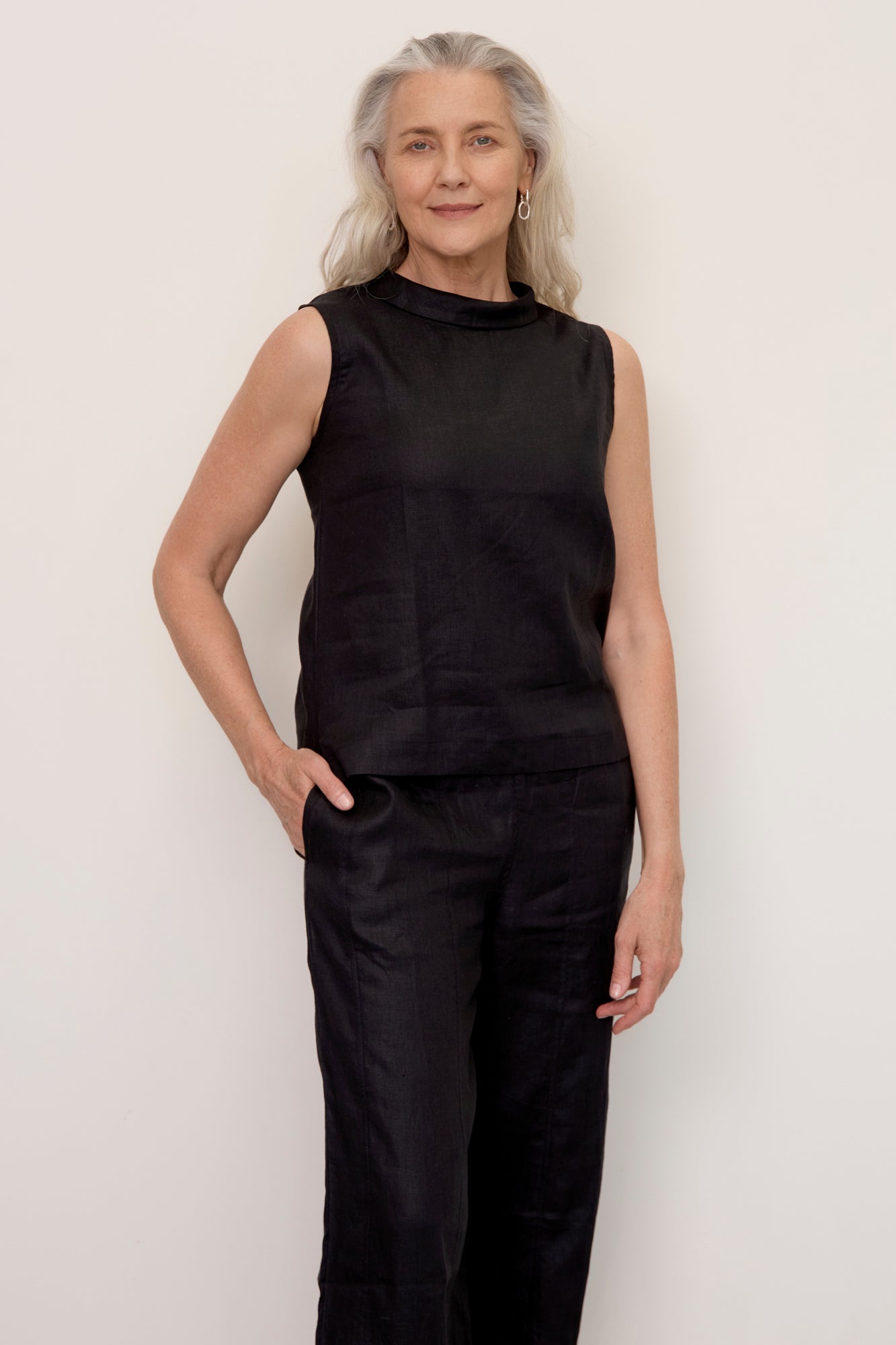 Celine Linen Top Black