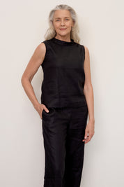 Celine Linen Top Black