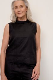 Celine Linen Top Black
