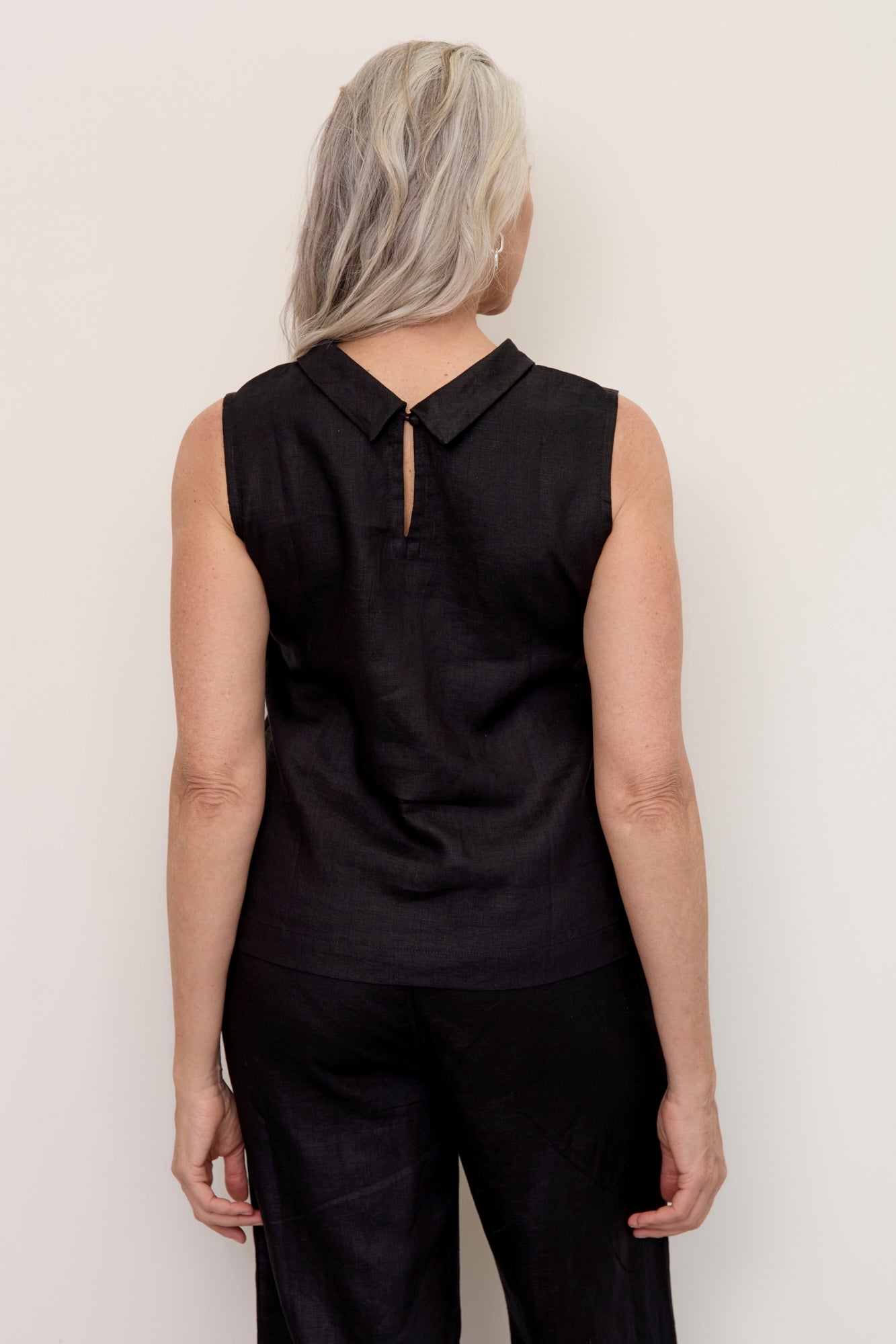 Celine Linen Top Black