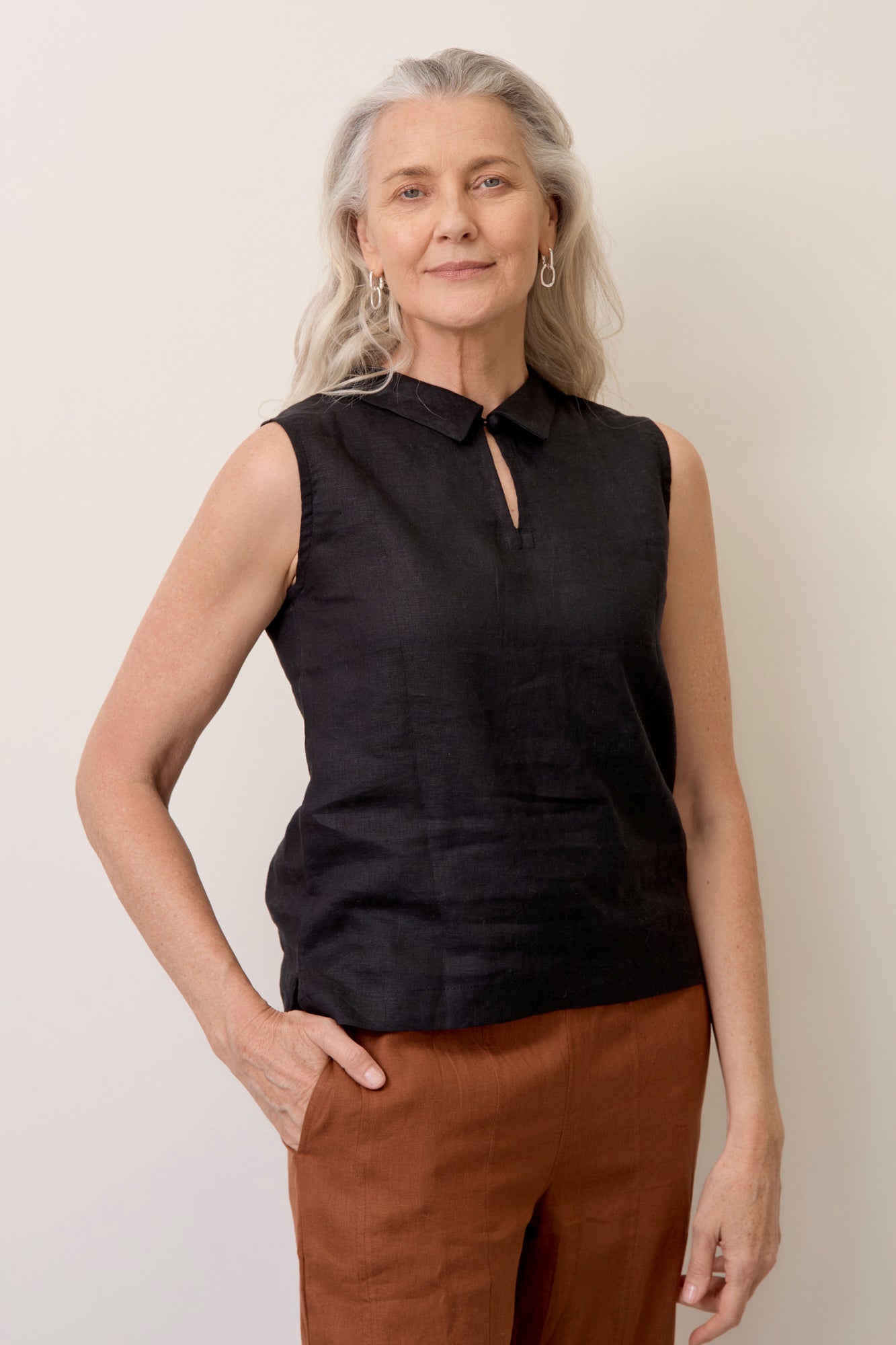Celine Linen Top Black