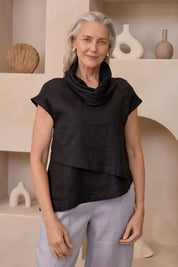 Hazel Linen Top Black