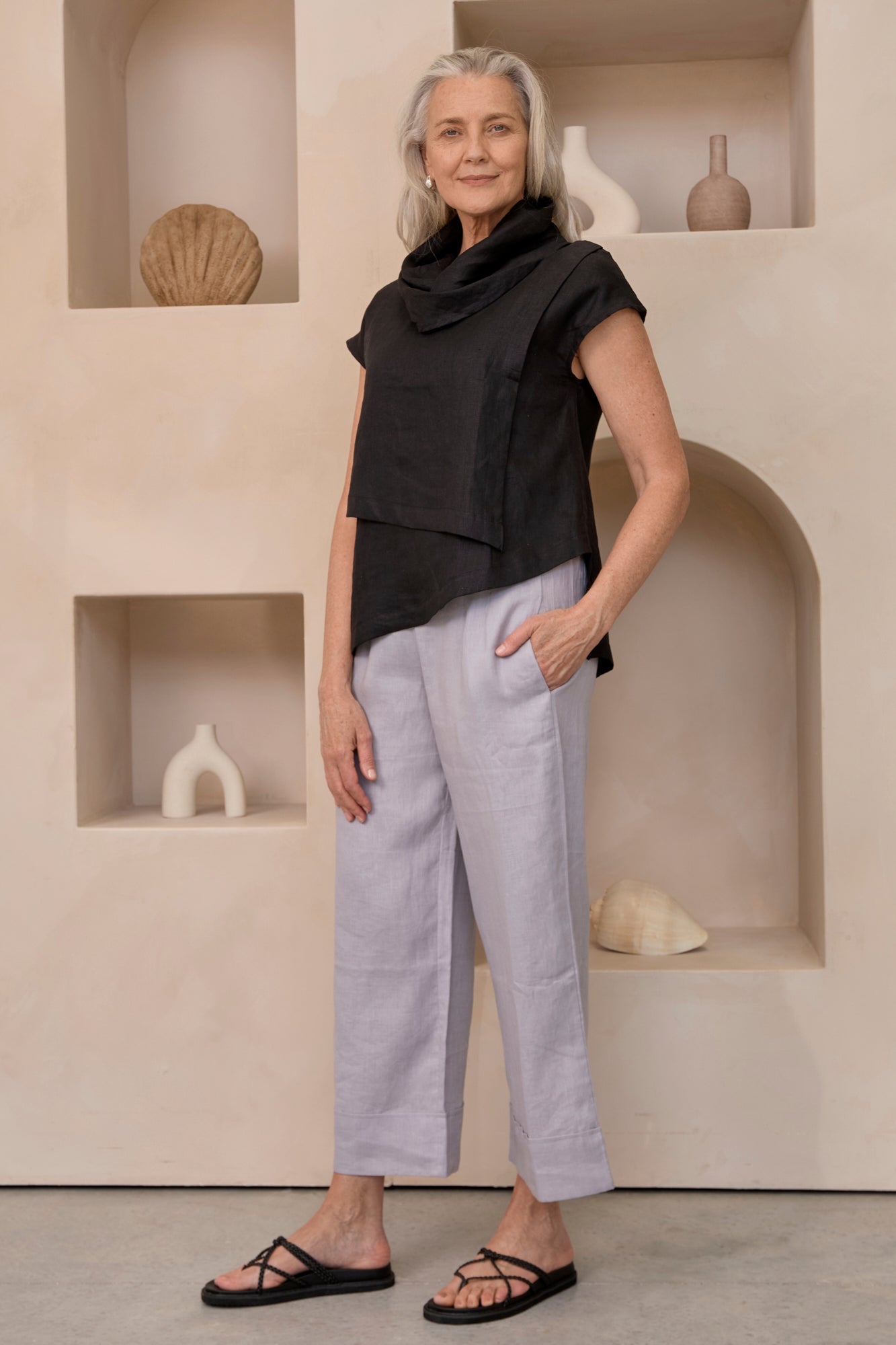 Hazel Linen Top Black