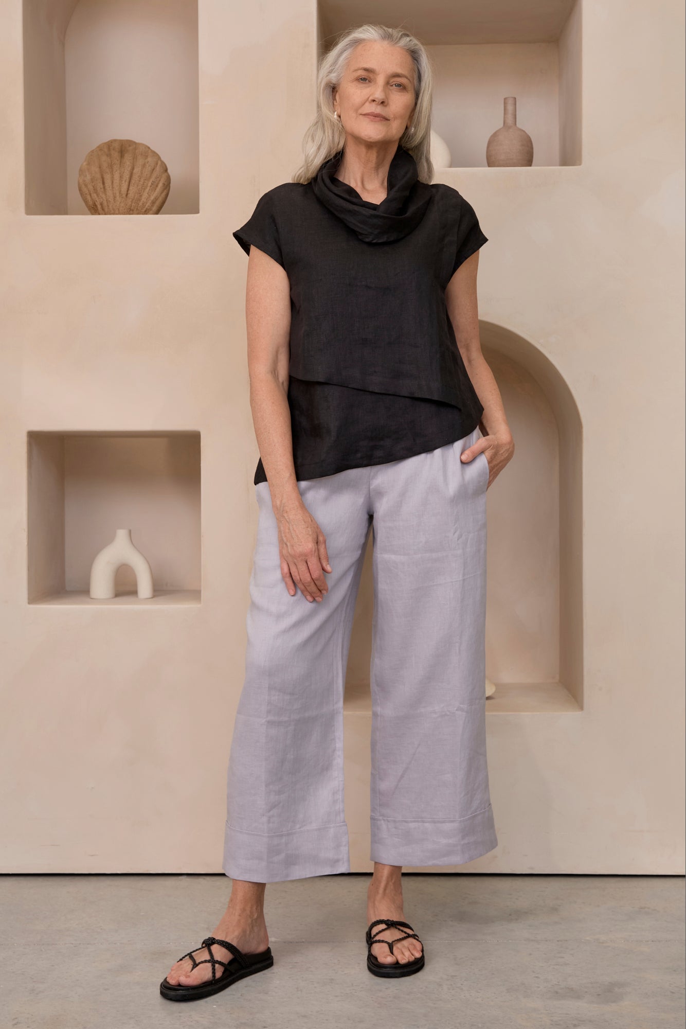Hazel Linen Top Black