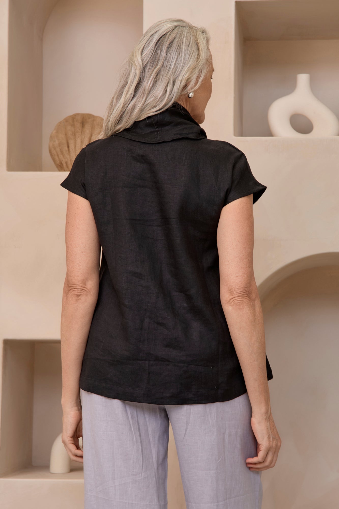 Hazel Linen Top Black