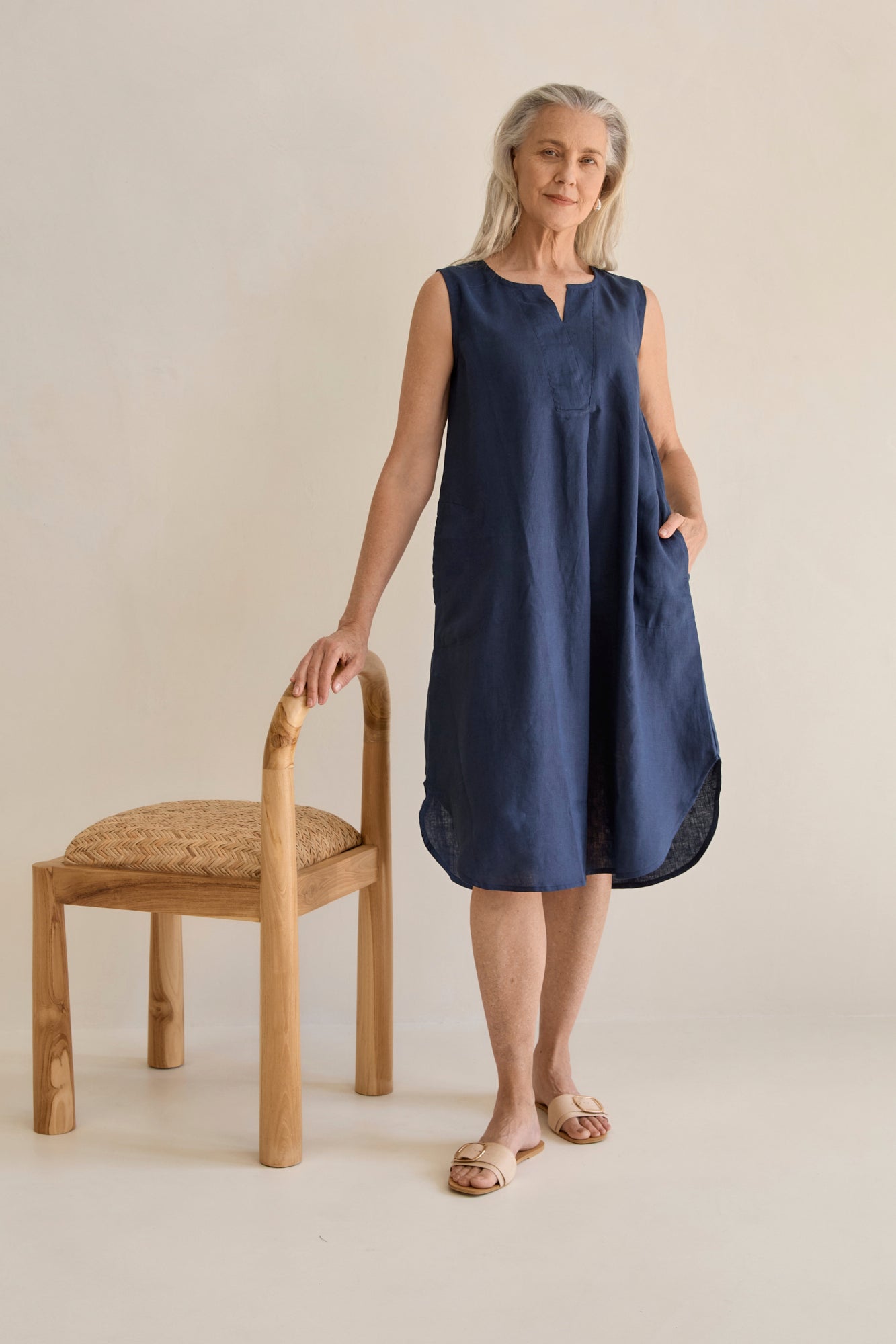 Chloe Linen Dress Navy