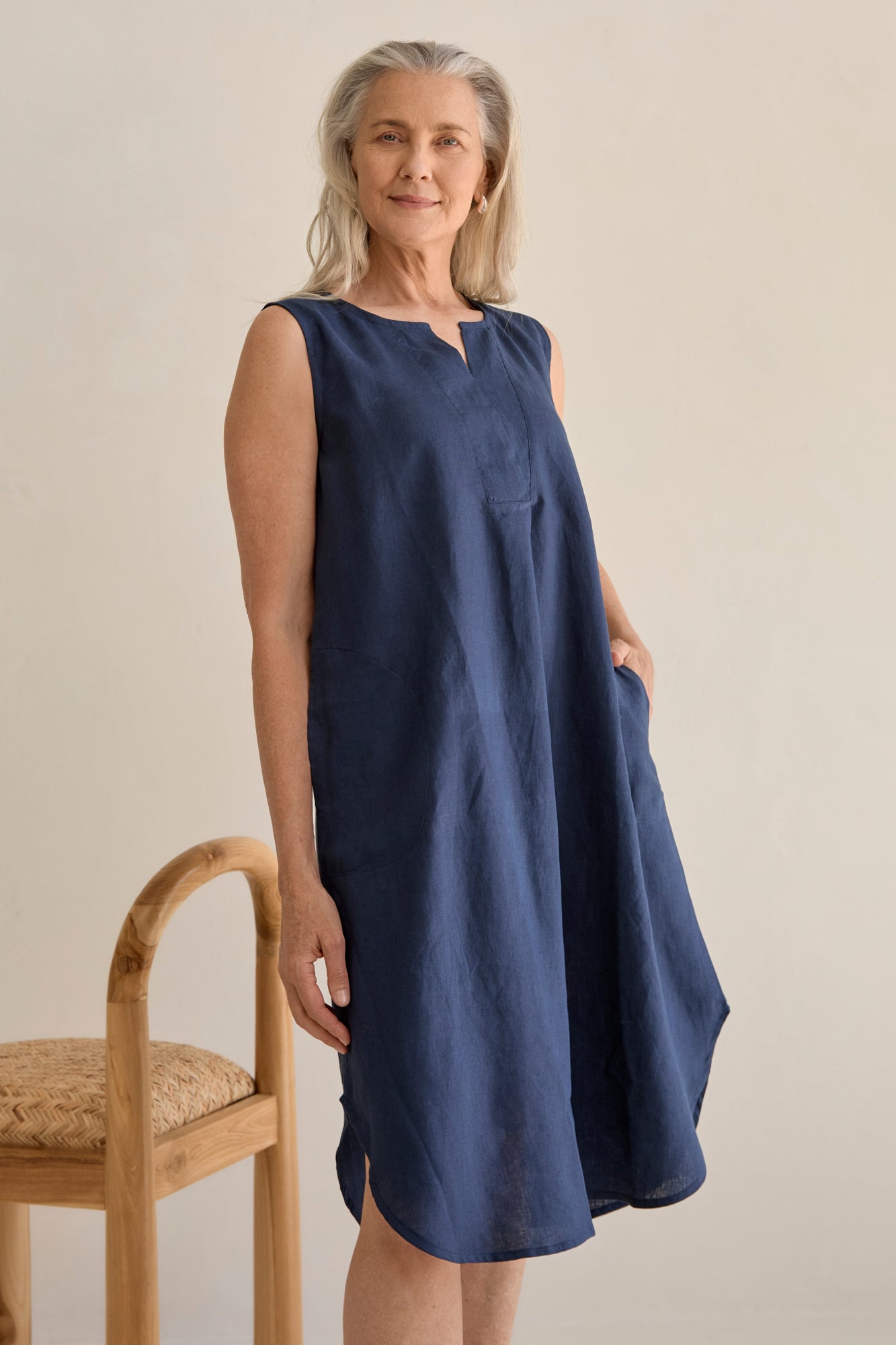 Chloe Linen Dress Navy
