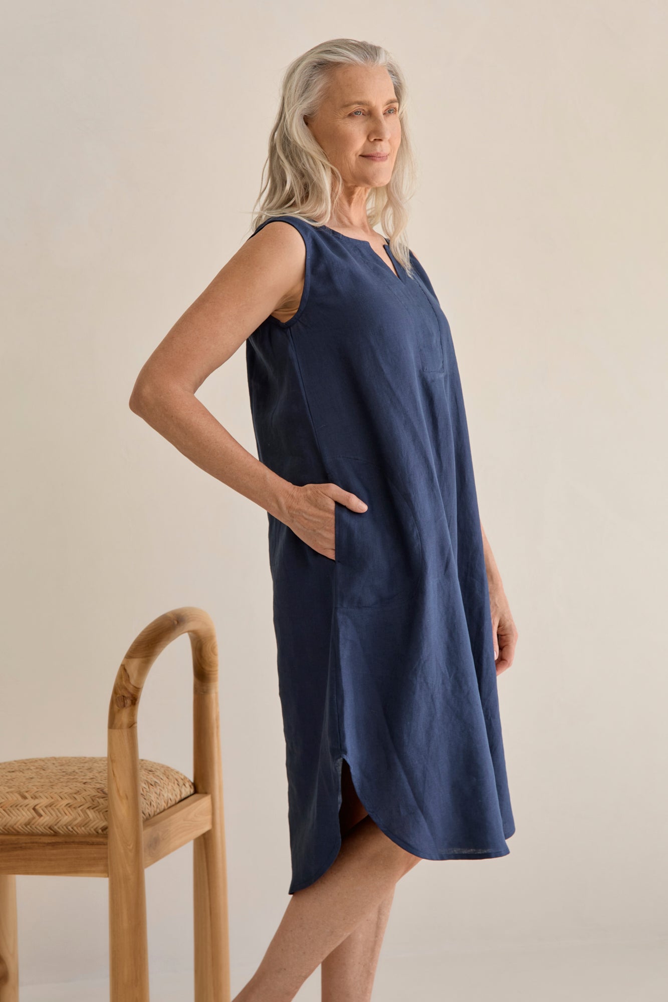 Chloe Linen Dress Navy
