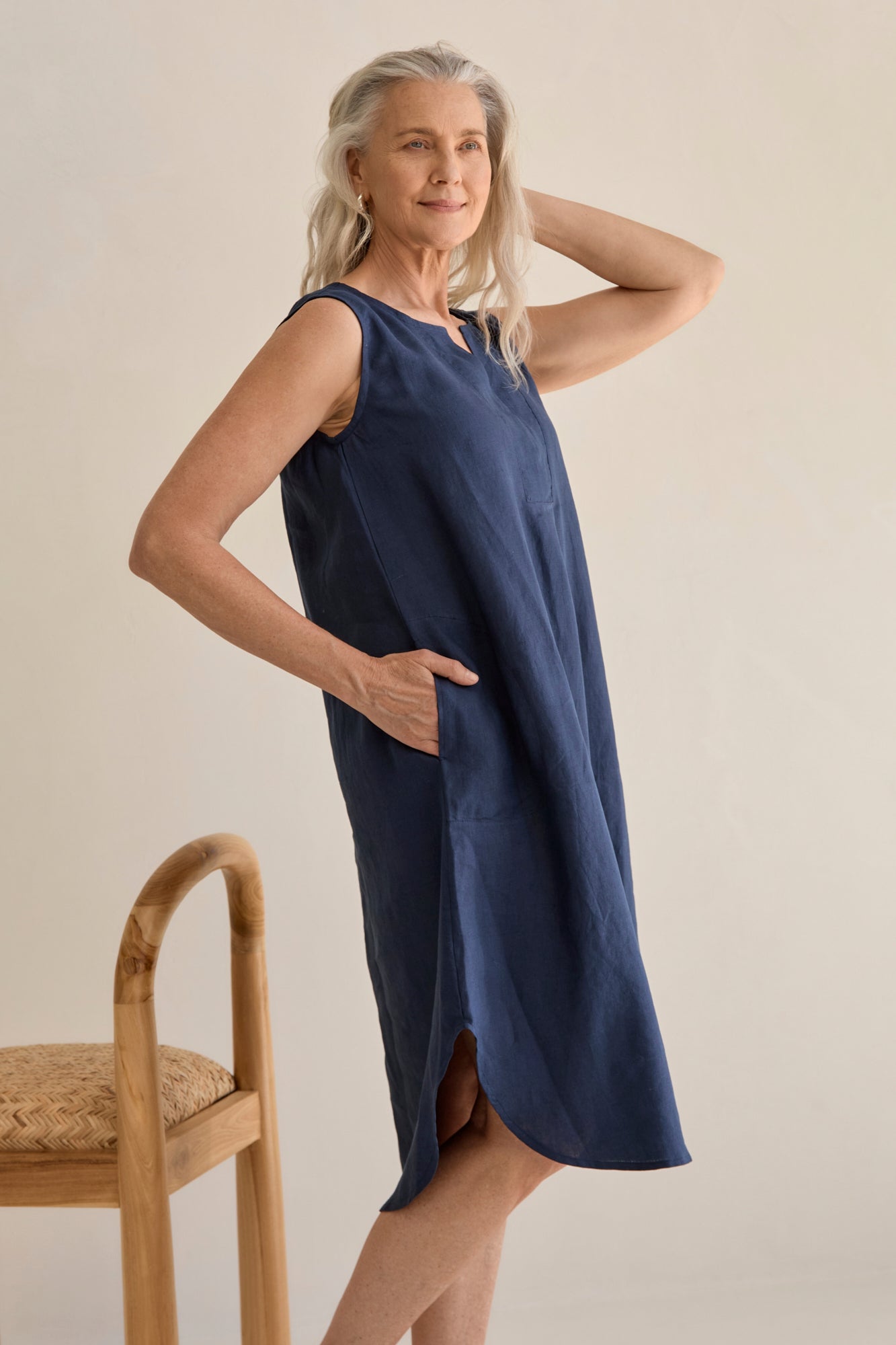 Chloe Linen Dress Navy