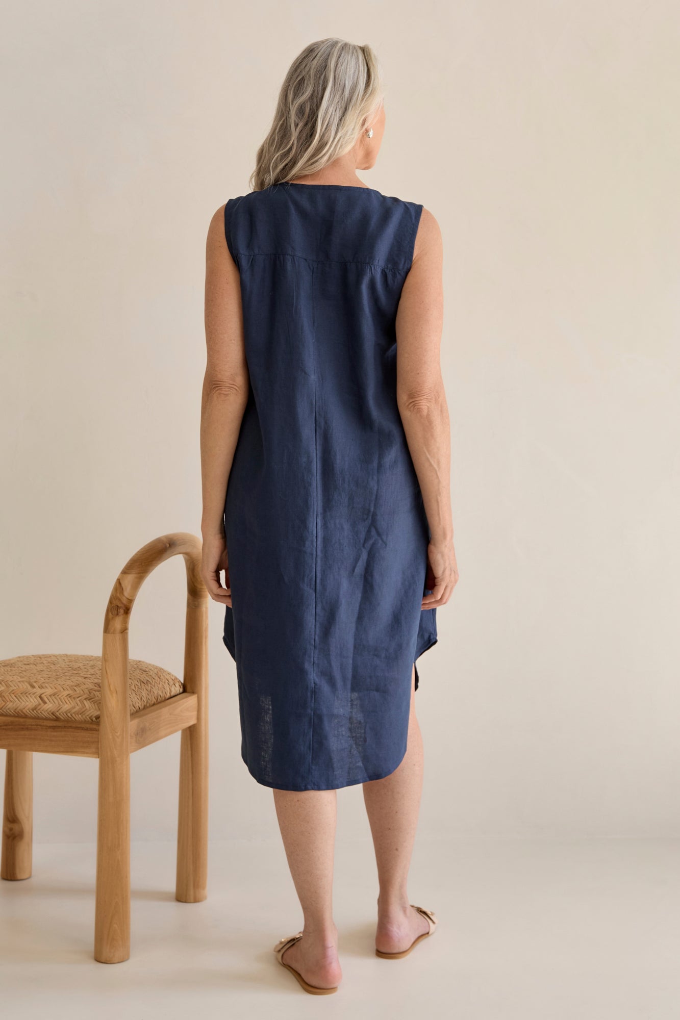 Chloe Linen Dress Navy